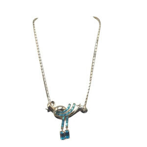 Coro Necklace Blue Rhinestones Dangle Art Deco Style Mid Century Necklace